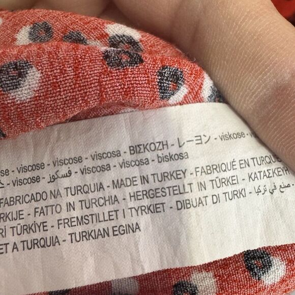 Zara Floral Tiered Midi Maxi Dress Size M Red Long Sleeve Cottage Peasant Boho - Picture 12 of 12